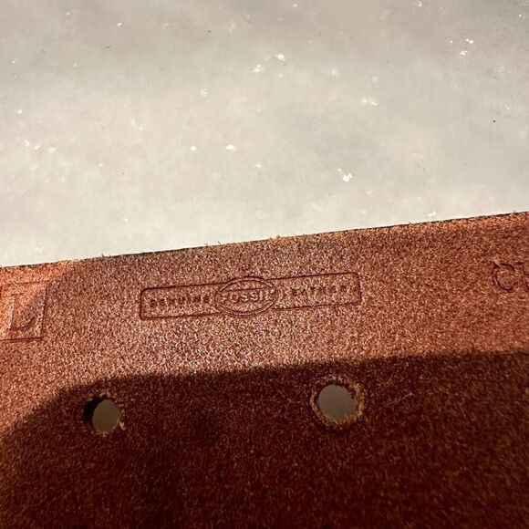 Vintage Fossil Genuine Leather Cutout Brushed Nickel Studs Waist Belt Brown Larg - Picture 5 of 5